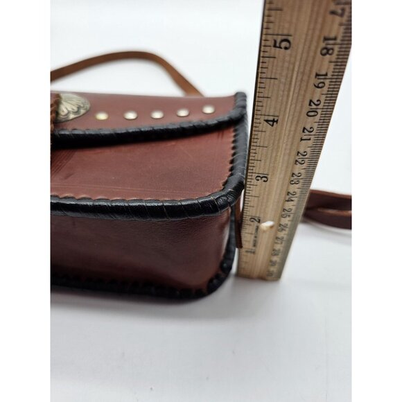 Vintage Four Winds Leather Crossbody Purse Handbag,Pewter Accents Western Boho - Picture 14 of 15